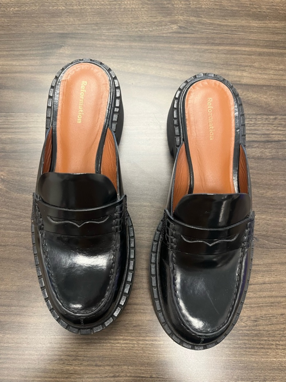 Reformation Black Loafer Mules with Tan Insole - Size 5